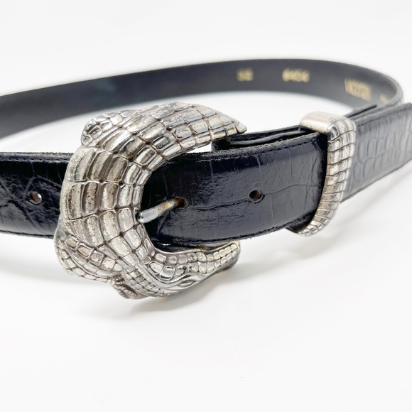 Vintage Vicenza 404 Leather Croc Belt Silver Hardwear Embossed Adjustable Sz 32 - Picture 2 of 7